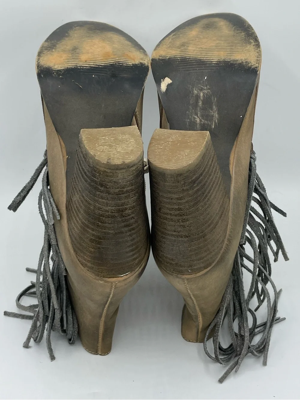 Diba True Jilly Ann Fringe Leather Ankle Boots in Taupe/Tan.